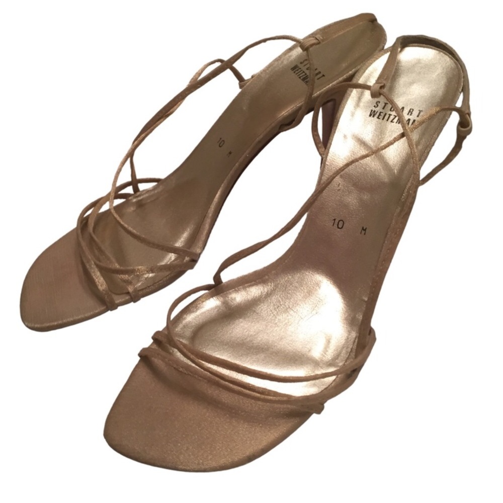 STUART WEITZMAN “Converge” ORO Gold Sparkle Lame Heels - Picture 4 of 14